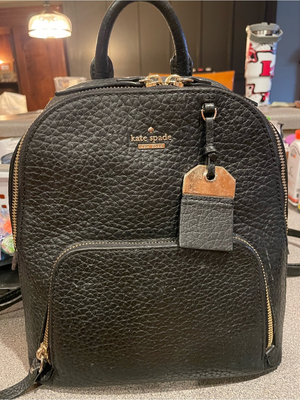 kate spade Black Pebbled Leather Mini Backpack with Gold Hardware